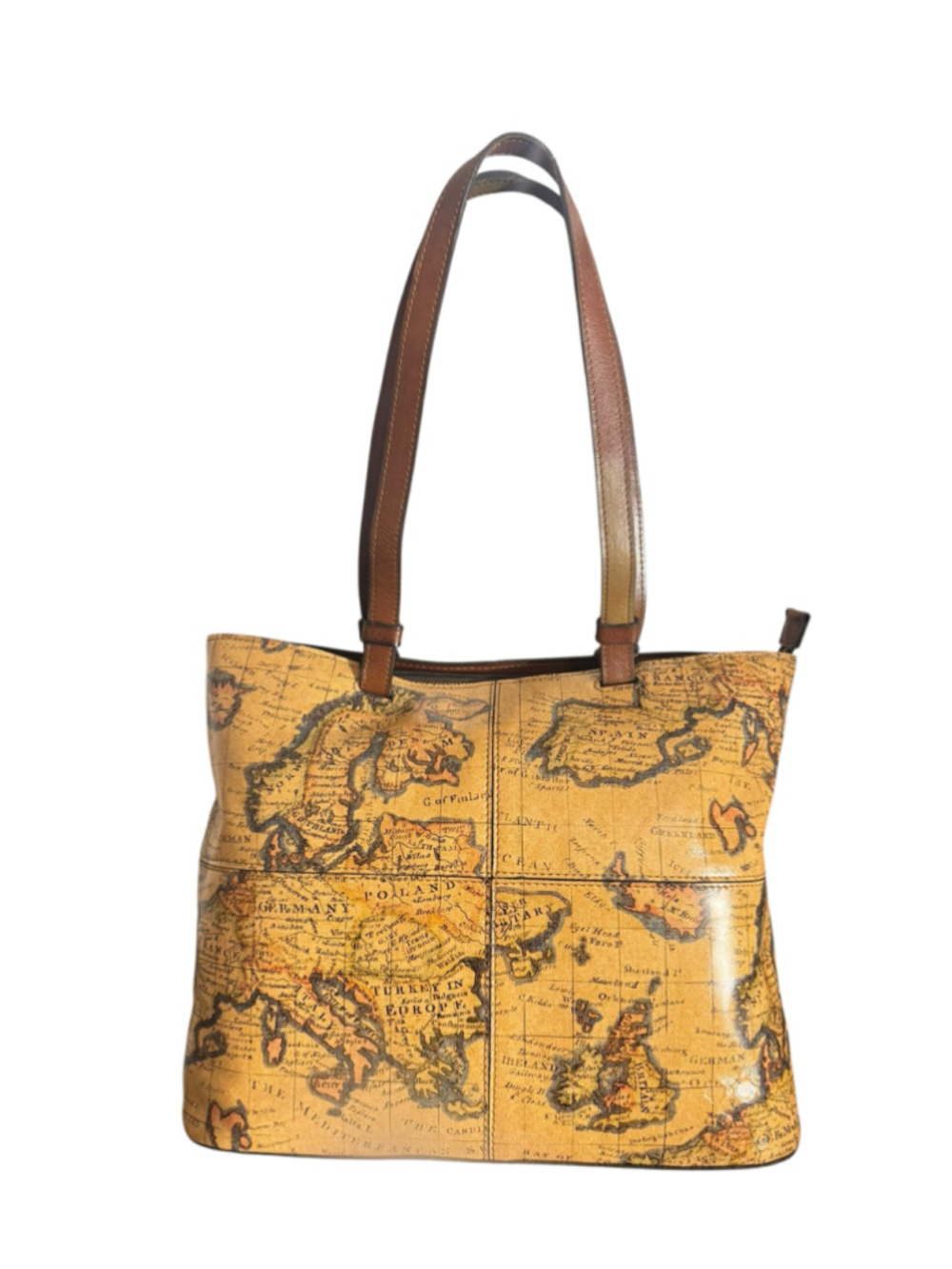 PATRICIA NASH Braden European Vintage Map Print Large Leather Tote Bag